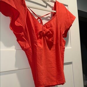 Lush Red Ruffled Flutter Sleeve Blouse